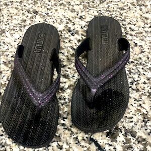 Black and Purple Flip Flops
